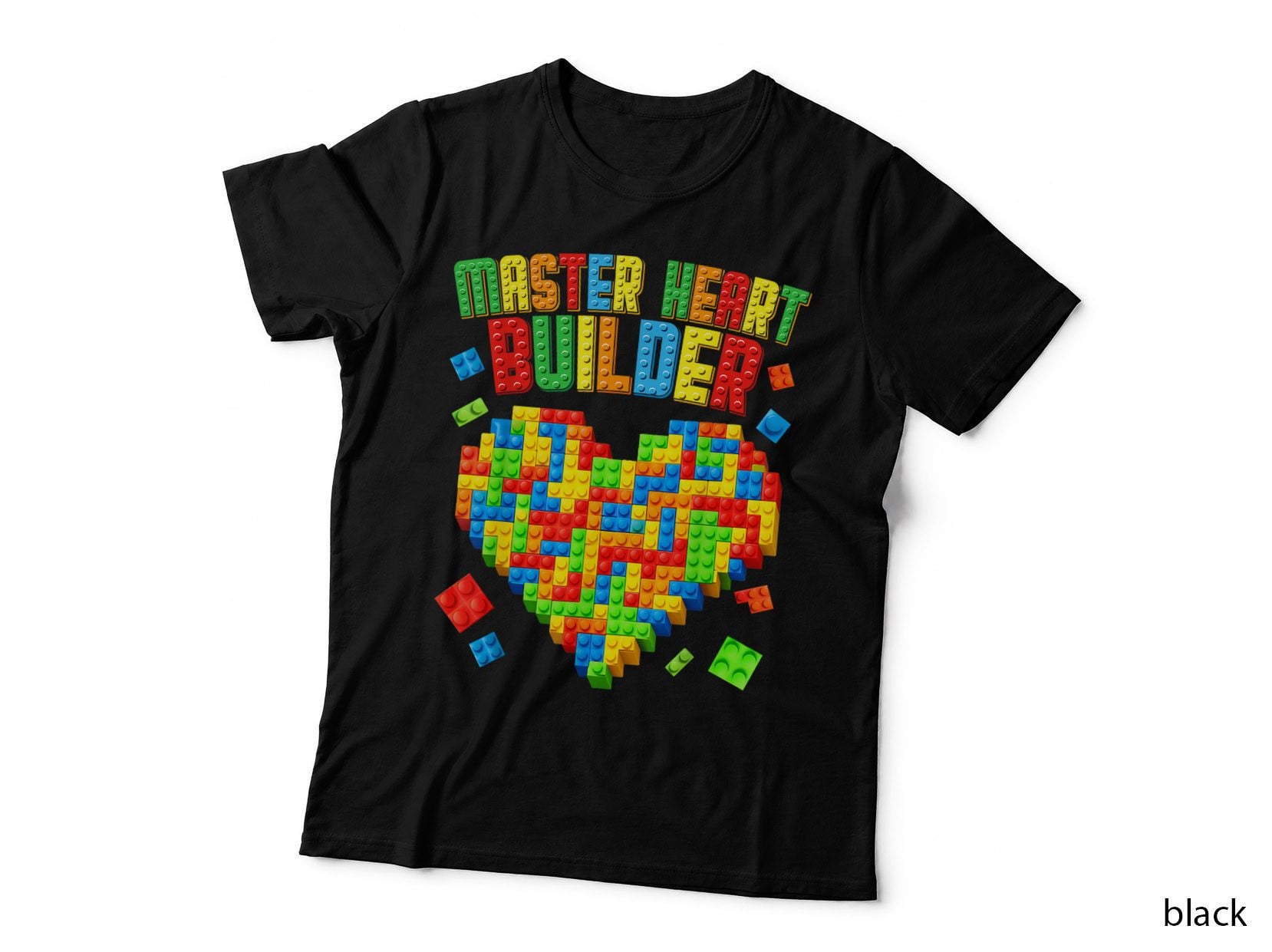 Master Heart Builder T-Shirt, Building Blocks Brick Heart Tee, Kids Love Gift