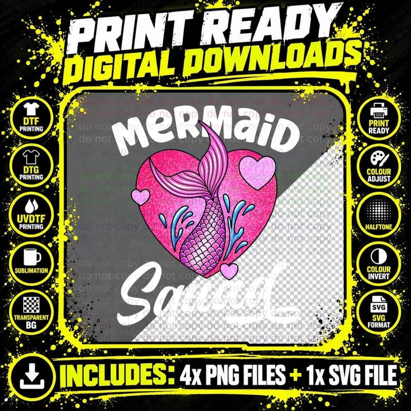 Mermaid Squad T-Shirt, Mermaid Birthday Party Png SVG Digital Bundle