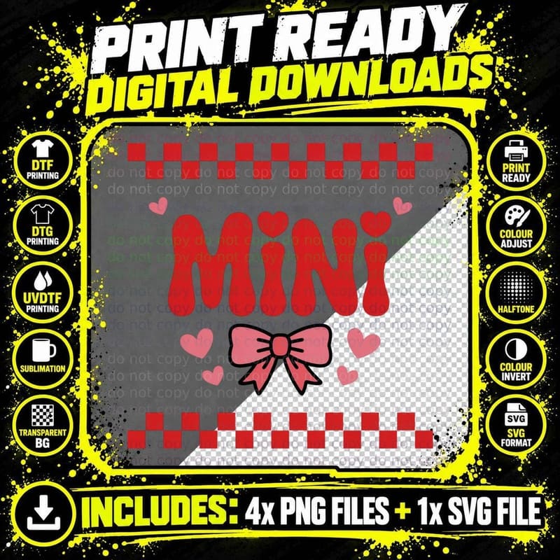 Mini Love Mama Valentine T-Shirt, Checkered Heart Bow Png SVG Digital Bundle