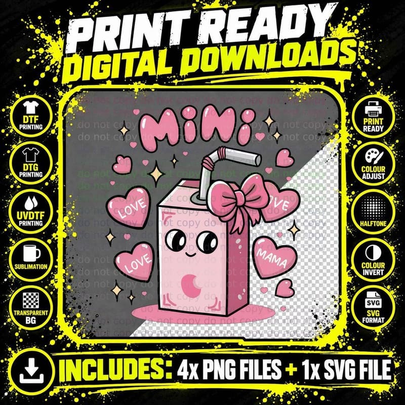 Mini Love Mama Valentine T-Shirt, Cute Milk Carton with Png SVG Digital Bundle