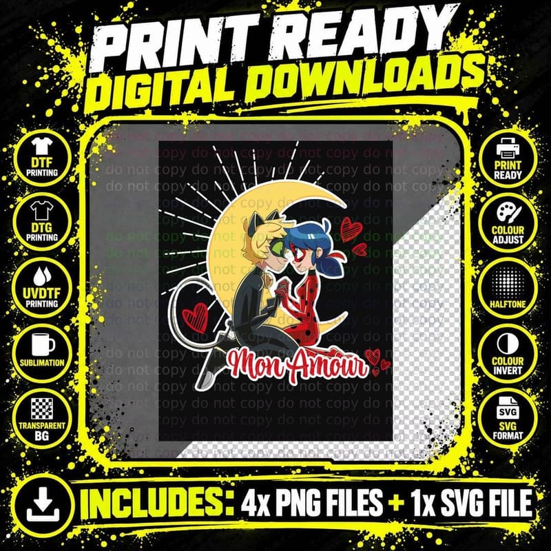 Miraculous Ladybug Cat Noir Valentine's Day T-Shirt Png SVG Digital Bundle
