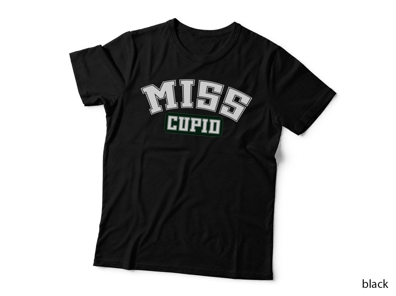 Miss Cupid T-Shirt, Bold Letters on a Gray Background Graphic Tee