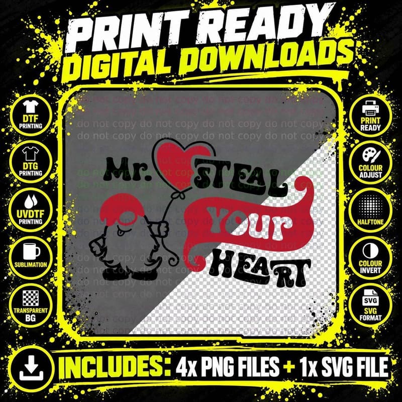 Mr. Steal Your Heart Valentine T-Shirt Png SVG Digital Bundle