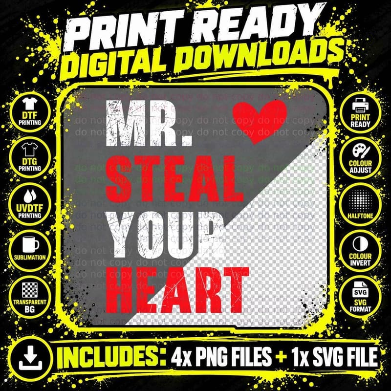 Mr. Steal Your Heart Valentines Day Hearts Day Cupid Png SVG Digital Bundle