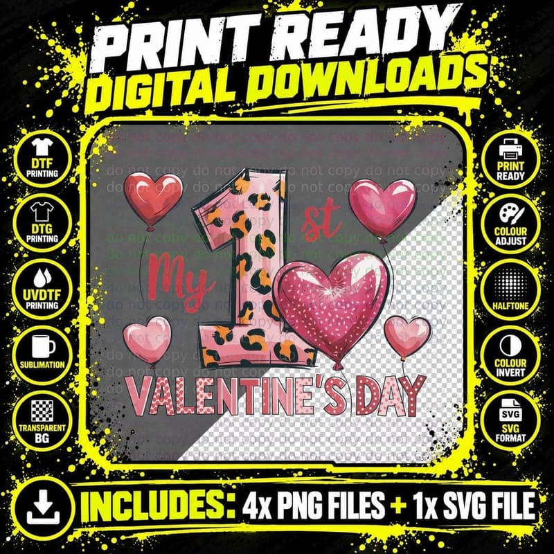 My 1st Valentine's Day Valentine T-Shirt Png SVG Digital Bundle