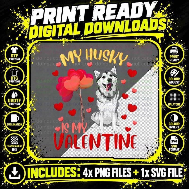 My Husky Is My Valentine Heart Funny Husky Valentines Png SVG Digital Bundle