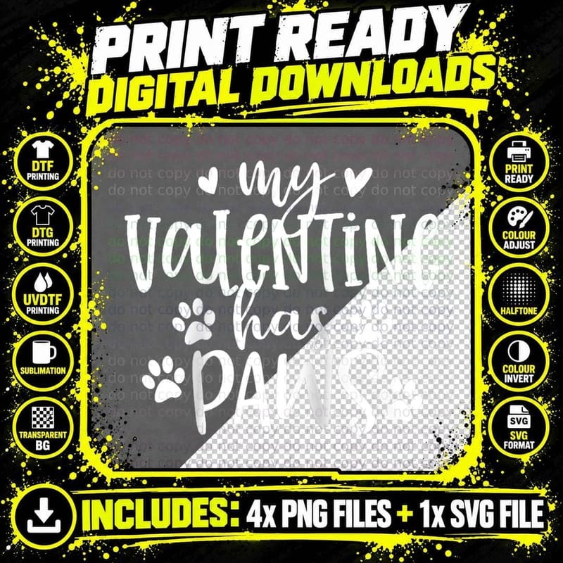 My Valentine Has Paws Funny Cat Dog Lover Adult Teenager Png SVG Digital Bundle