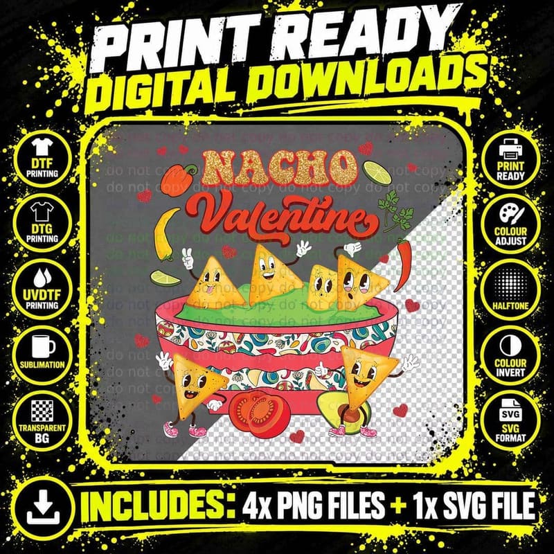 Nacho Valentine Cheese Hearts Food T-Shirt Png SVG Digital Bundle