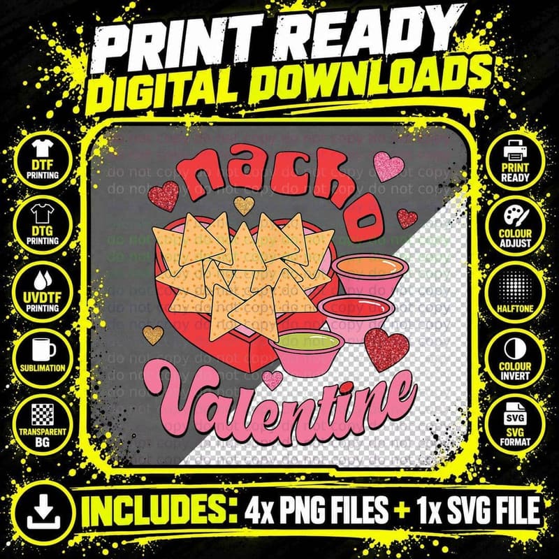 Nacho Valentine Nachos Hearts Food Love T-Shirt Png SVG Digital Bundle