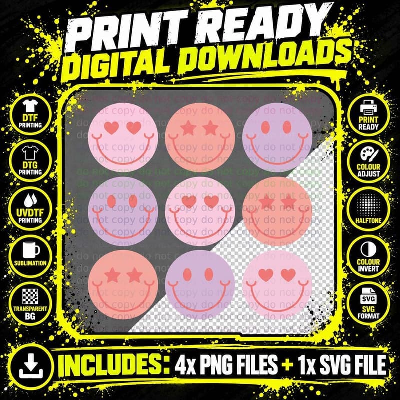 Nine Circles Smiley Face Hearts Valentine T-Shirt Png SVG Digital Bundle