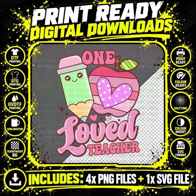One Loved Teacher Valentine T-Shirt Png SVG Digital Bundle