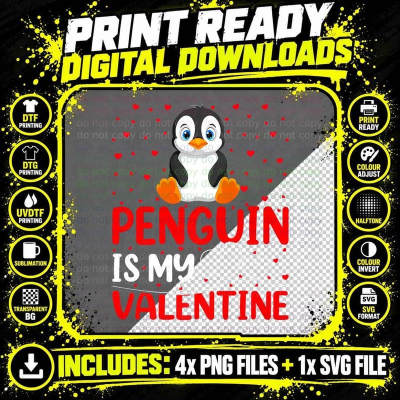 Penguin Bird Lover Funny Penguin Is My Valentine Png SVG Digital Bundle