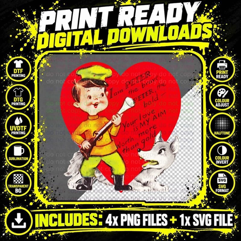 Peter and the Wolf - Vintage, Retro, Valentine's, Day Png SVG Digital Bundle