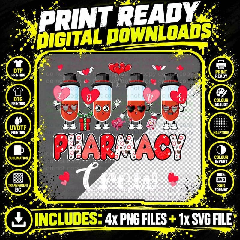 Pharmacy Crew Valentine's Day Pharmacy Tech Pharmacist Png SVG Digital Bundle