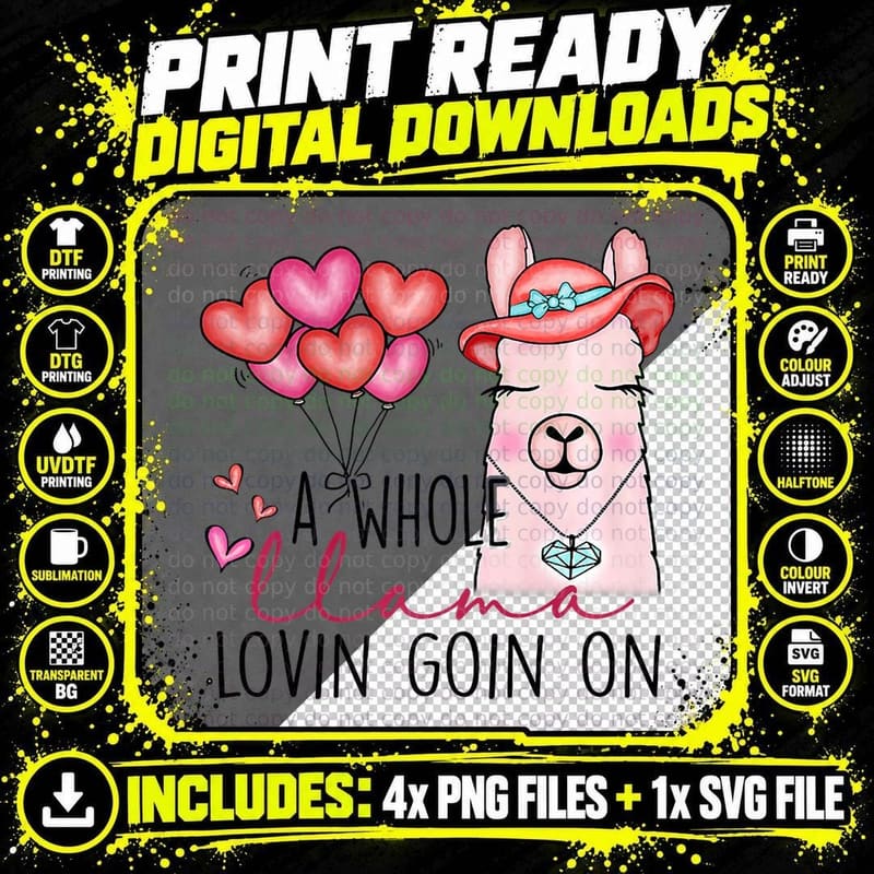 Pink Alpaca Llama Valentine's Day Hippie Boho Bohemian Png SVG Digital Bundle