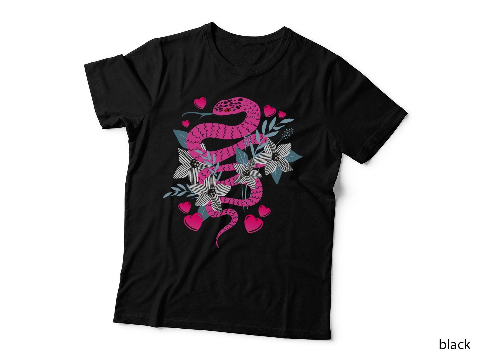 Pink Snake T-Shirt, Valentine's Day Print, Love Hearts Design
