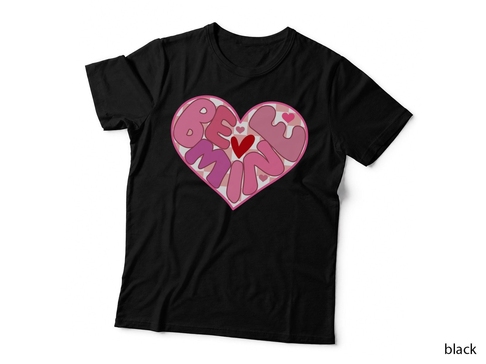 Pink and White Hearts Checkerboard Valentine T-Shirt, Cute Love Graphic Tee