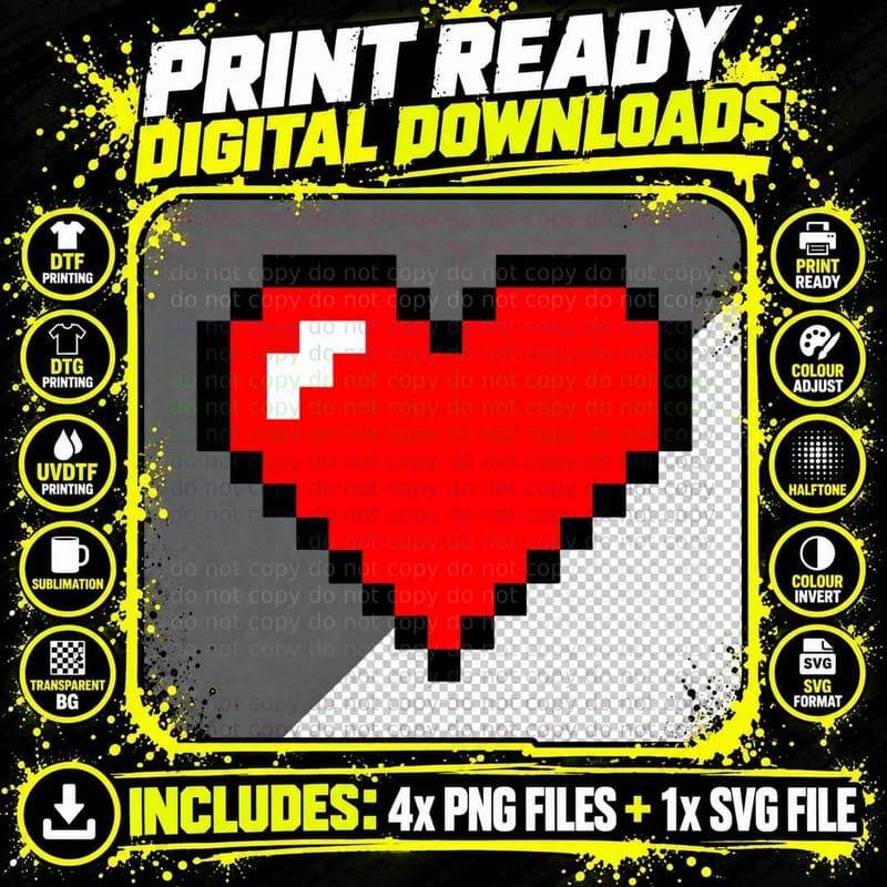 Pixel Heart Pocket Valentine's Day Gift T-Shirt Png SVG Digital Bundle