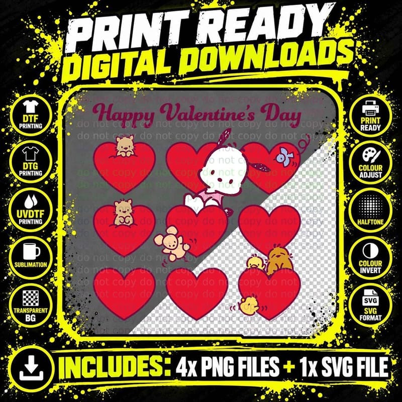 Pochacco Happy Valentine's Day T-Shirt Png SVG Digital Bundle