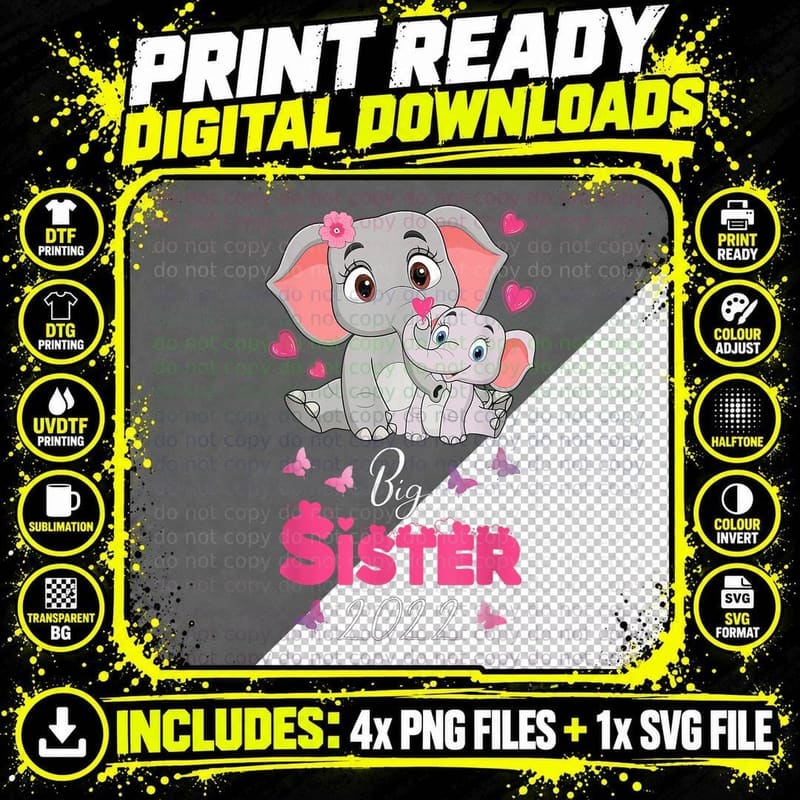Pregnancy Elephant Big Sister T-Shirt Png SVG Digital Bundle