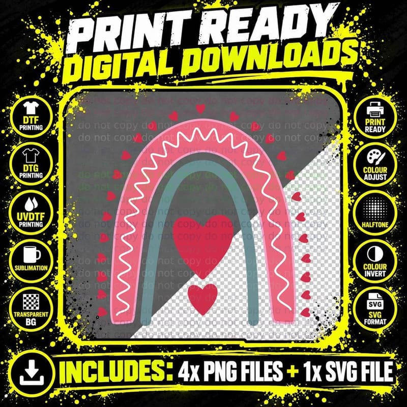 Rainbow Heart Dot Details Valentine T-Shirt Png SVG Digital Bundle