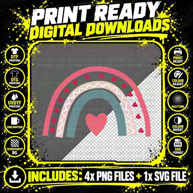 Rainbow Heart Nested Valentine T-Shirt Png SVG Digital Bundle