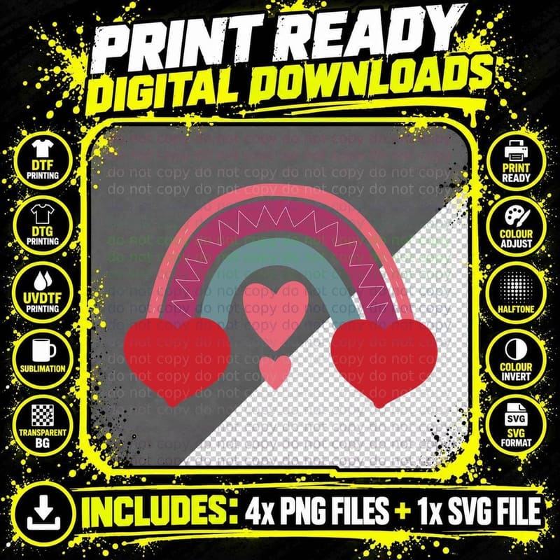 Rainbow Heart Polka Pattern Valentine T-Shirt Png SVG Digital Bundle
