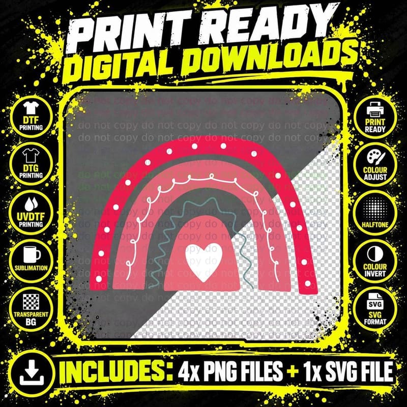 Rainbow Heart Wave Squiggle Valentine T-Shirt Png SVG Digital Bundle