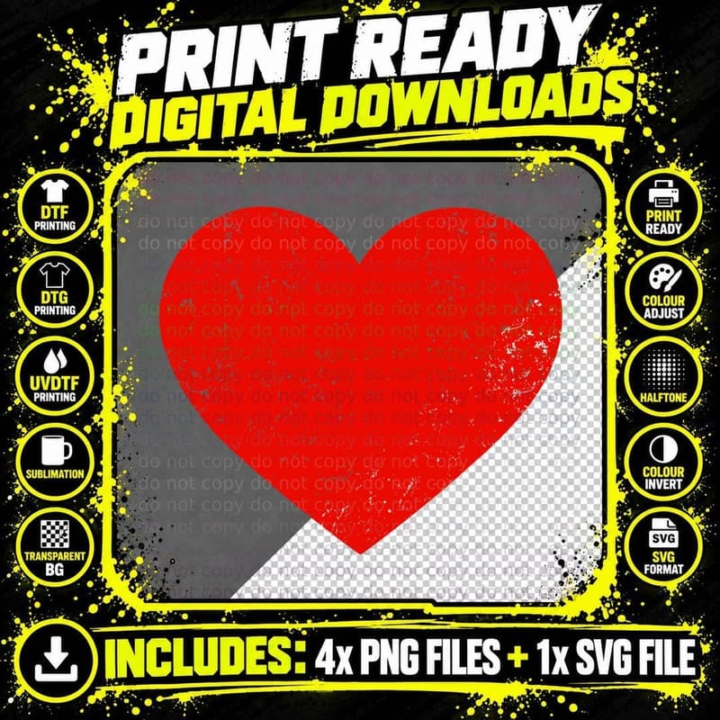 Red Heart Vintage Partner Her Him Kids Love Valentine's Png SVG Digital Bundle