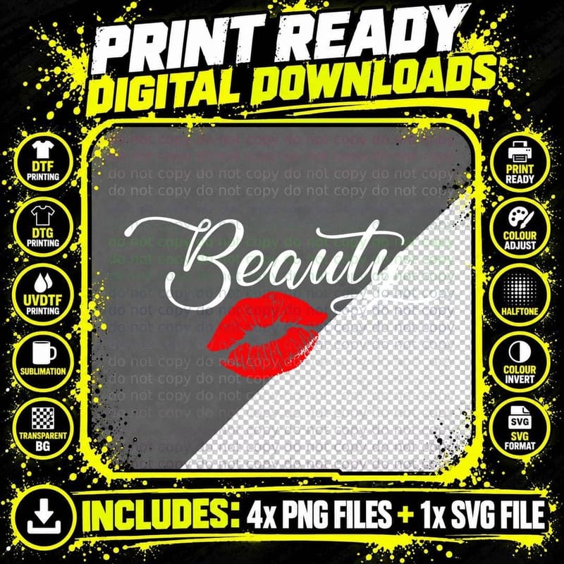 Red Lips Kiss Print T-Shirt, Valentine's Day Style Png SVG Digital Bundle