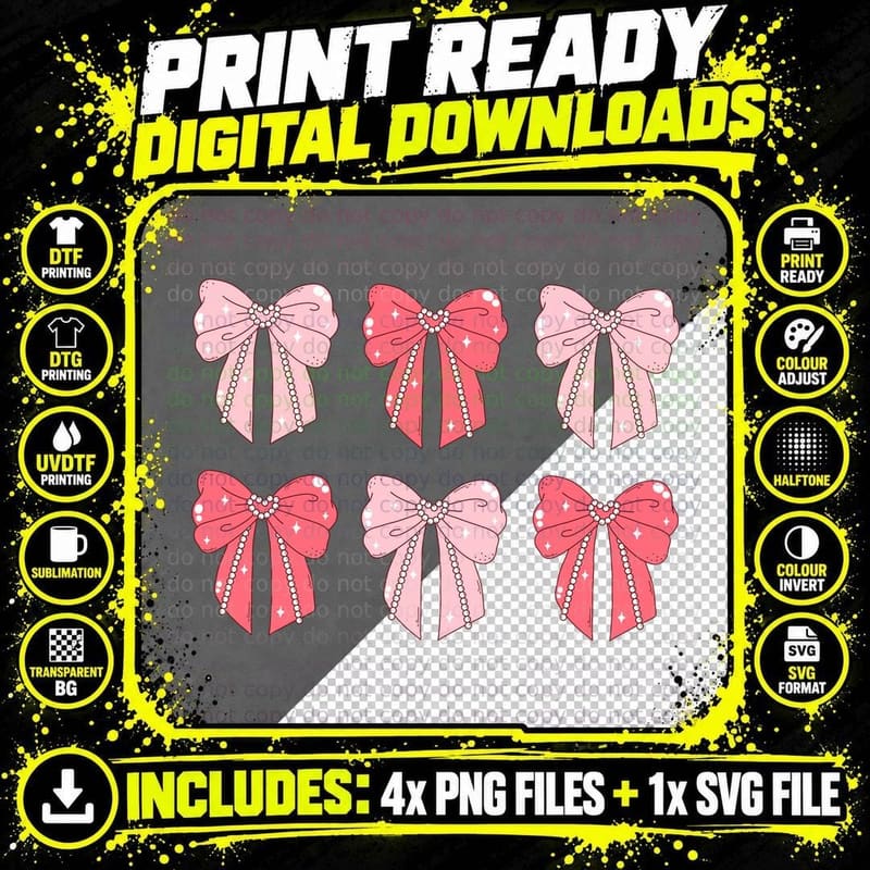 Red Pink Jeweled Pearl Bows Valentine Design T-Shirt Png SVG Digital Bundle