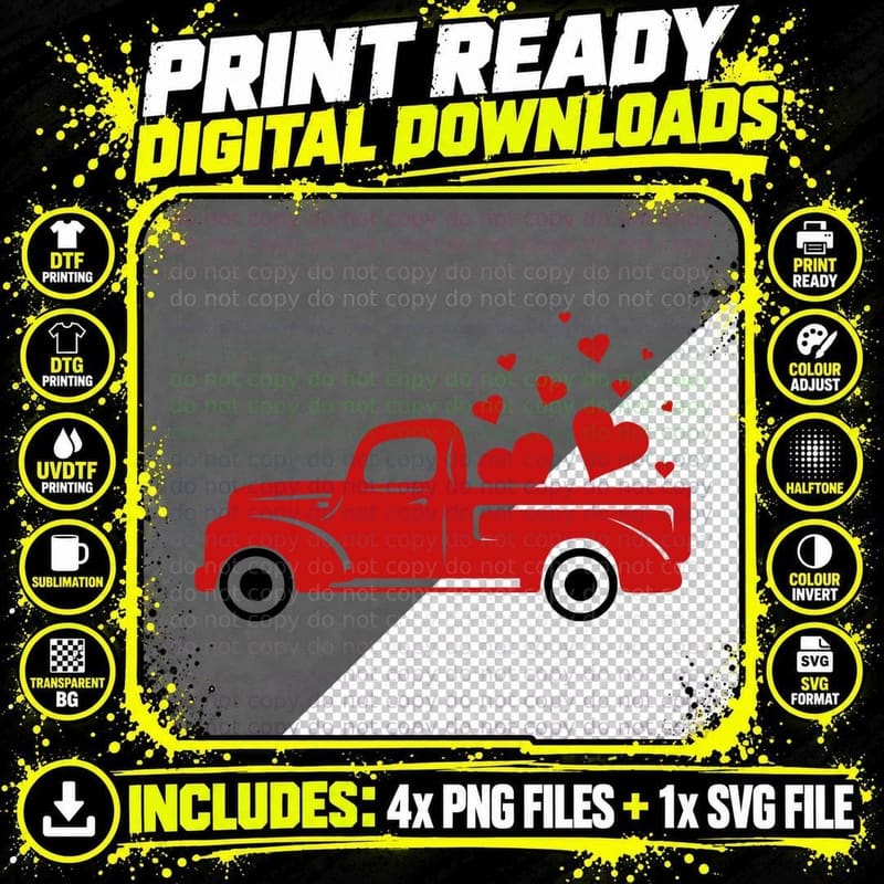 Red Truck Loaded with Hearts Valentine T-Shirt Png SVG Digital Bundle