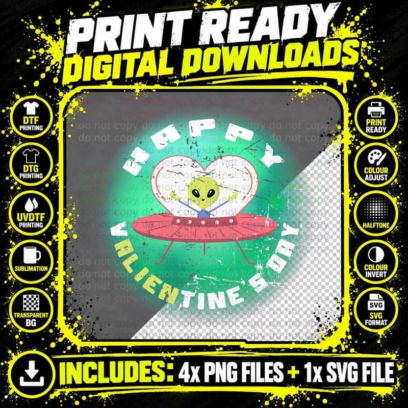 Retro Alien Valentine's Day Pun - Outer Space UFO Green Png SVG Digital Bundle