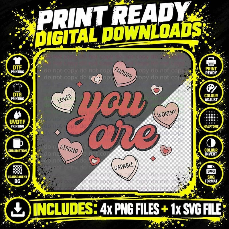 Retro Candy Heart Teacher Valentine's Day You Are Enough Png SVG Digital Bundle
