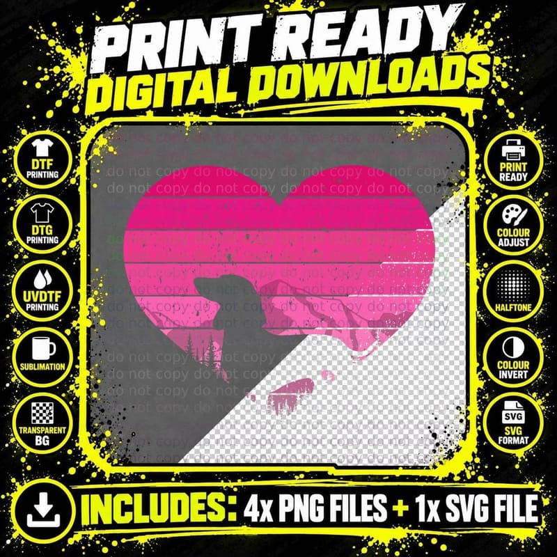 Retro Dachshund Lovers Vintage Heart Valentine's Day Png SVG Digital Bundle