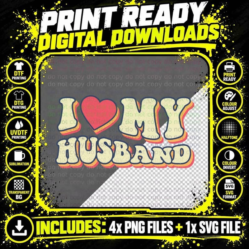Retro Groovy Funny I Love My Husband Valentine Red Heart Png SVG Digital Bundle