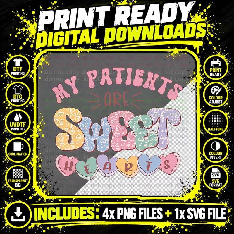 Retro Valentine's Day Nurse My Patients Are Sweet Hearts Png SVG Digital Bundle