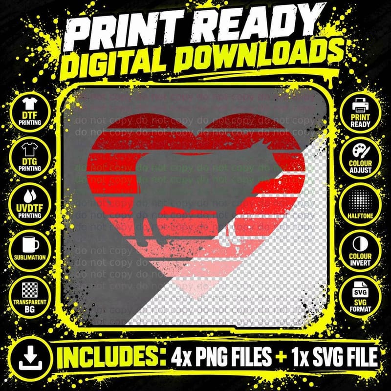 Retro Vintage Cow Valentine's Day for Farmer Lover Png SVG Digital Bundle