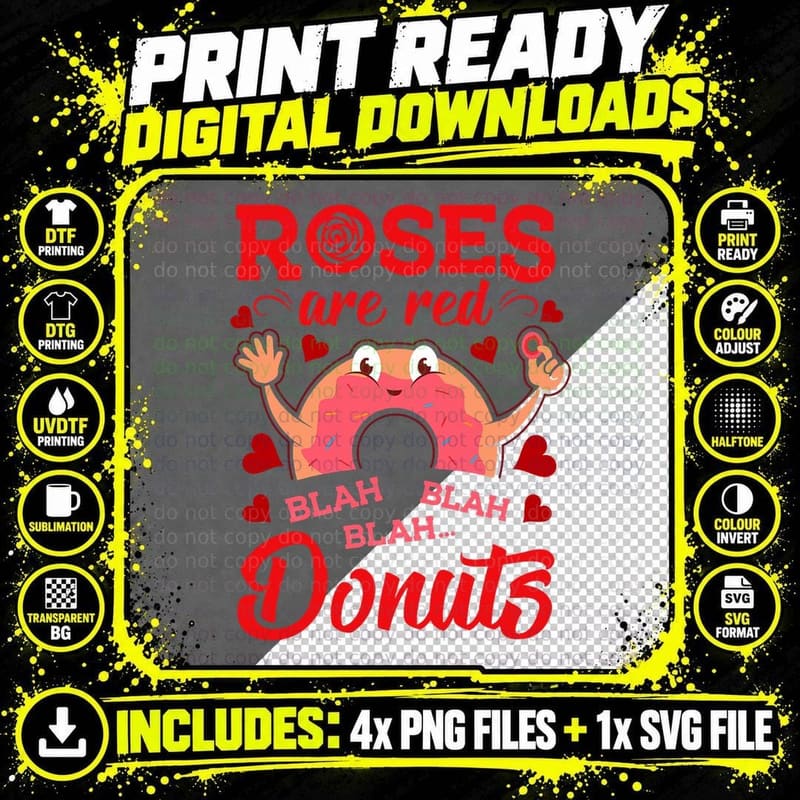 Roses Are Red Donuts Funny Valentine's Day Hearts Love Png SVG Digital Bundle