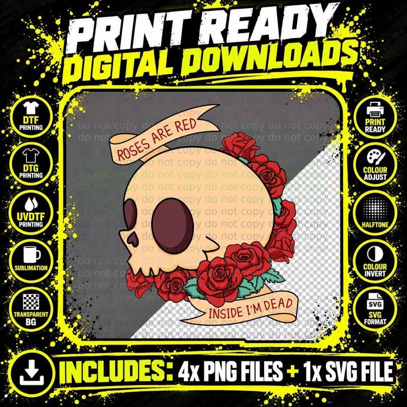 Roses Are Red Inside I'm Dead Valentine T-Shirt Png SVG Digital Bundle