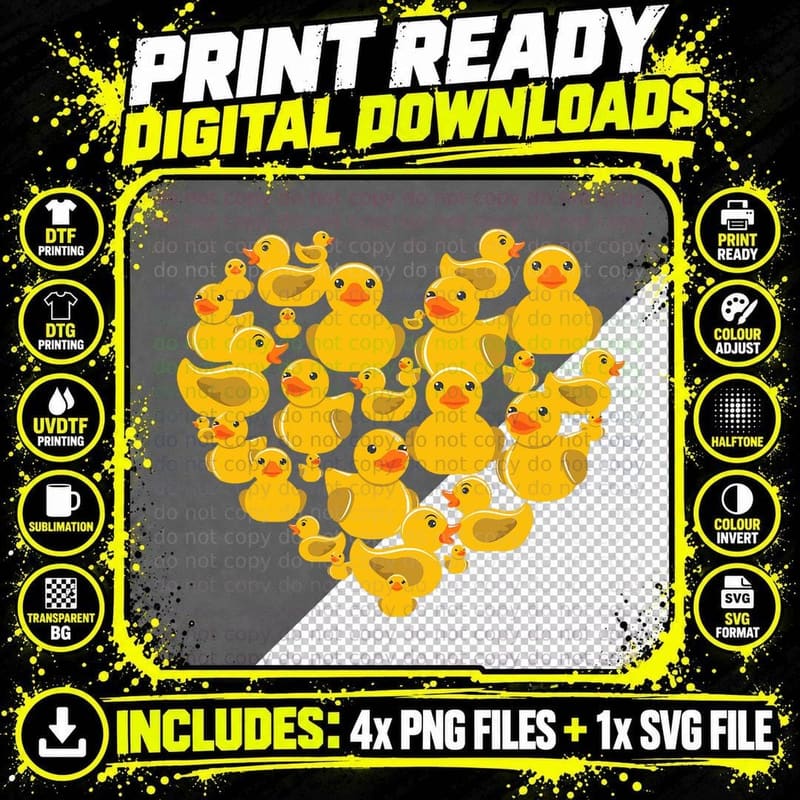 Rubber Duck Heart Valentine Day as Family, Kids Png SVG Digital Bundle