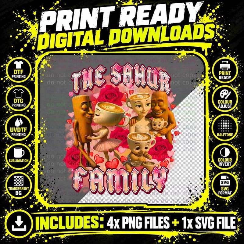 Sahur Cappuccina Family Italian Brainrot T-Shirt Png SVG Digital Bundle