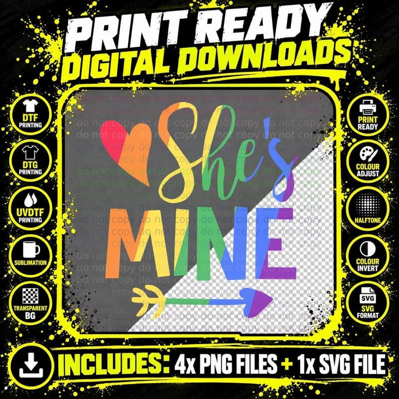 She's Mine, Rainbow Heart Print, Valentine's Day Apparel Png SVG Digital Bundle