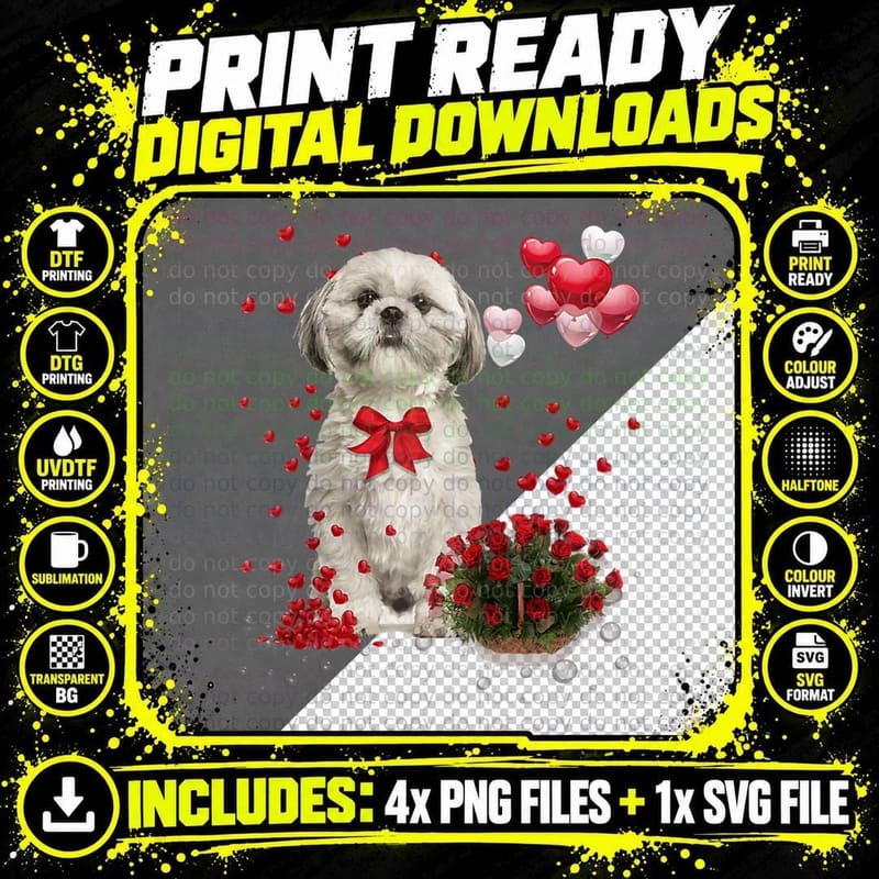 Shih Tzu Valentines Day Funny Dog Lover Happy Valentine Png SVG Digital Bundle