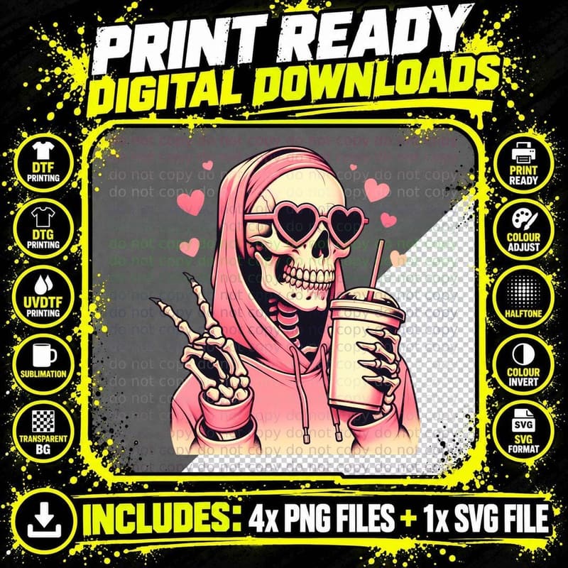 Skull Heart Sunglasses Valentine T-Shirt Png SVG Digital Bundle