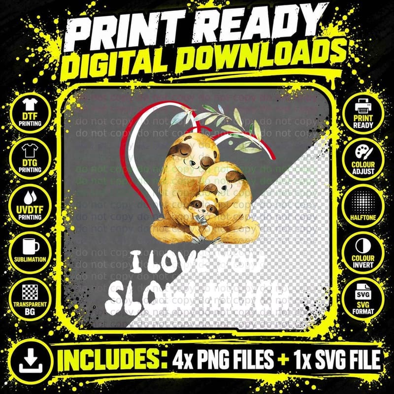 Sloth Family Love T-Shirt, Valentine's Day Gift Png SVG Digital Bundle