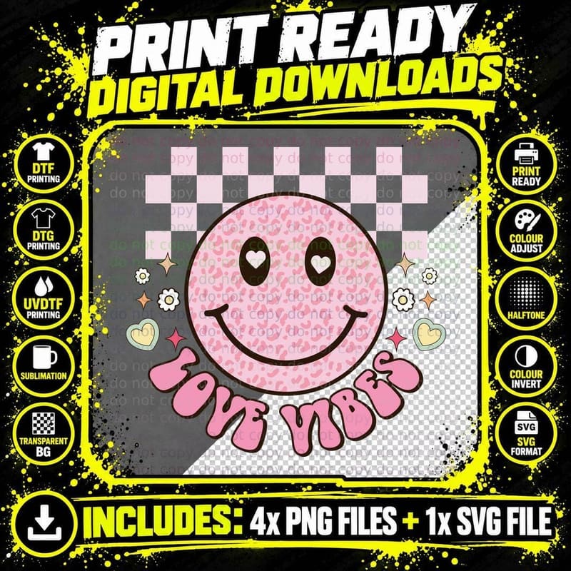 Smiley Face Leopard Print Checkerboard Valentine T-Shirt Png SVG Digital Bundle