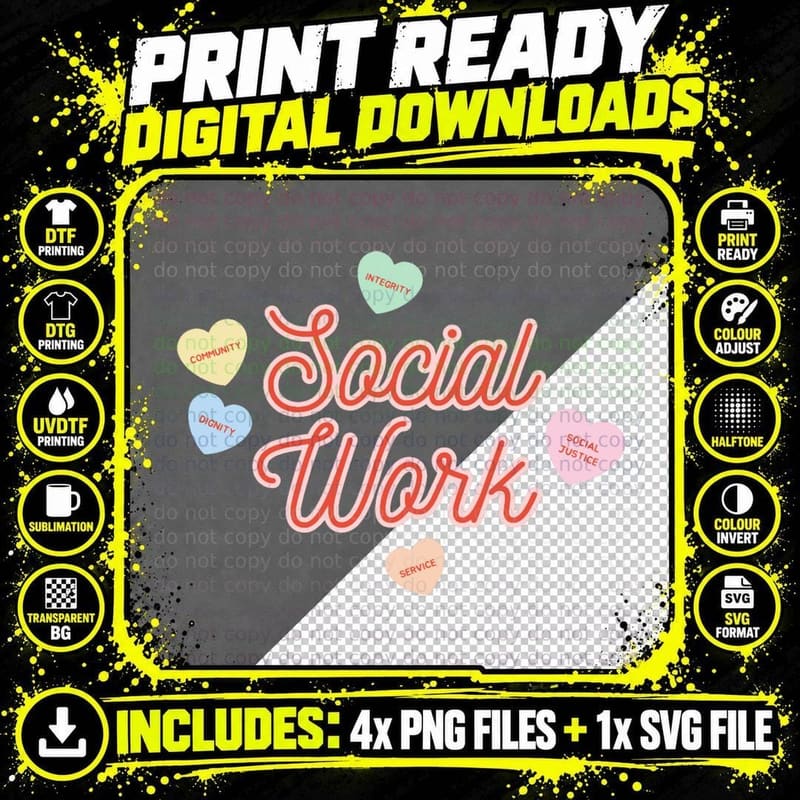 Social Work- Valentine Conversation Hearts T-Shirt Png SVG Digital Bundle