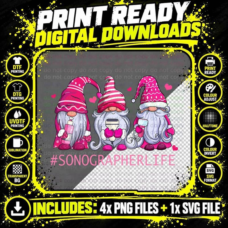 Sonographer Gnomes Valentine Radiology Technician X-Ray Png SVG Digital Bundle