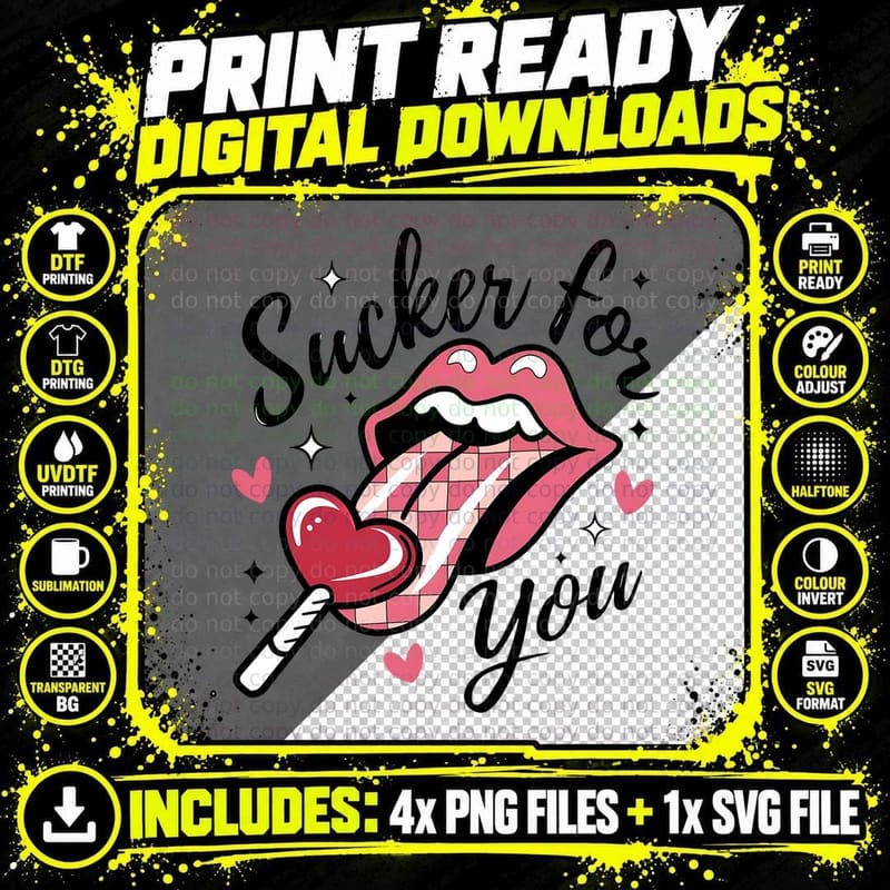 Sucker for You Valentine T-Shirt, Large Lips with Heart Png SVG Digital Bundle